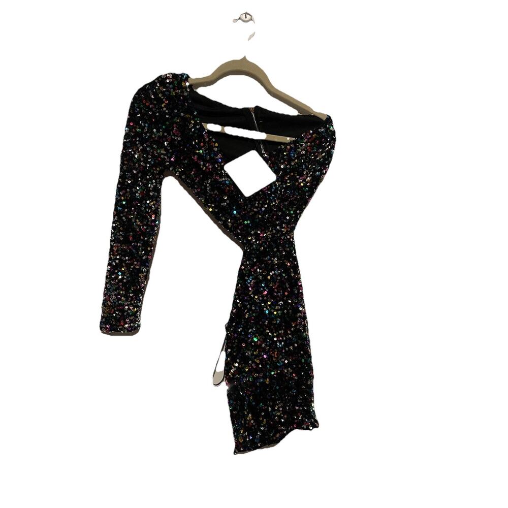 Love & Lemonade Multicolor‎ Rainbow Sequined One Sleeve Cocktail Dress SZ Small